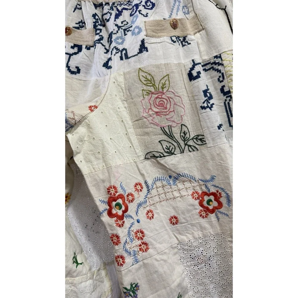 Free People Wallflower Pull-On Pants Embroidered Patchwork  M Imperfect